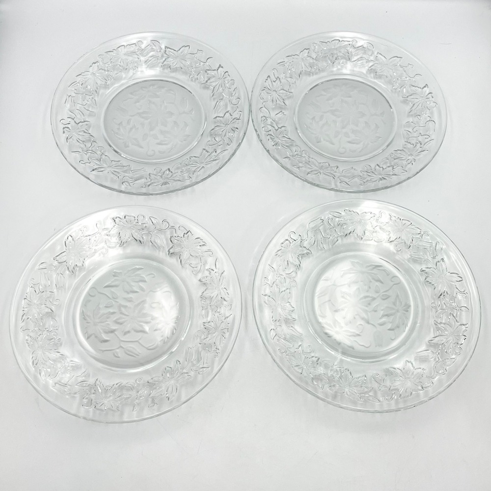 Vintage 1980s Set of 4 Princess House Fantasia Clear Glass Luncheon Plates 8"